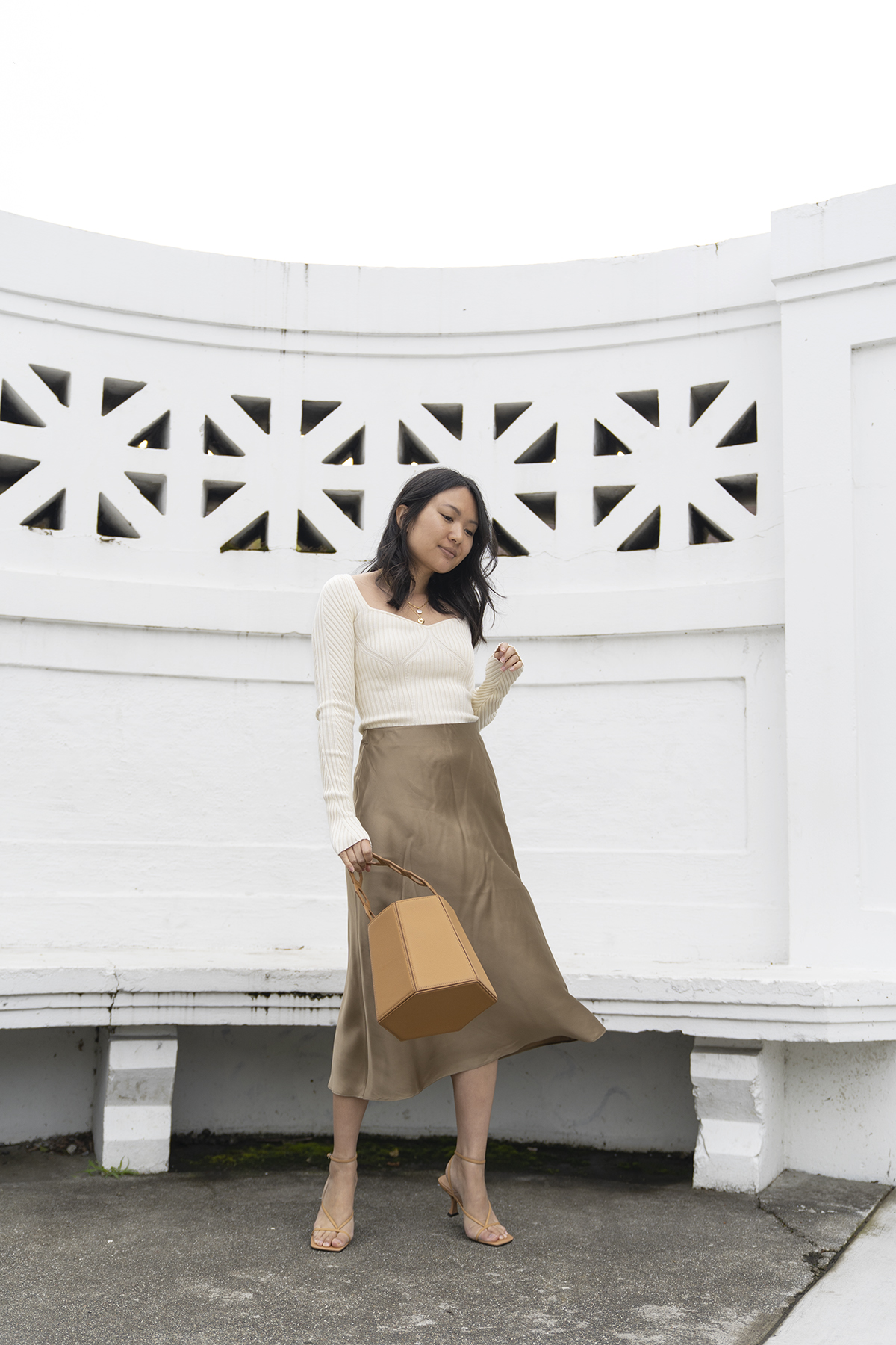 Gold slip skirt outfit