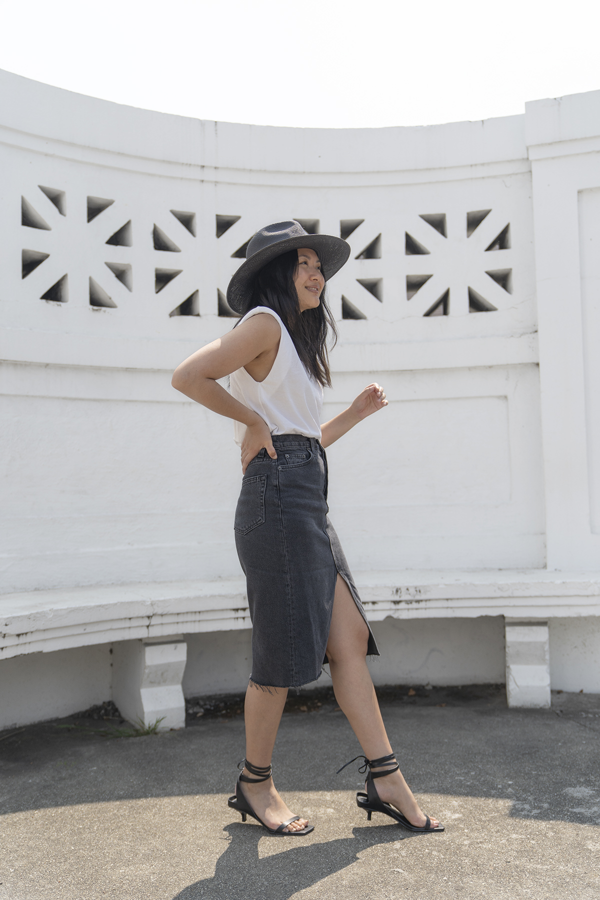 Denim midi skirt