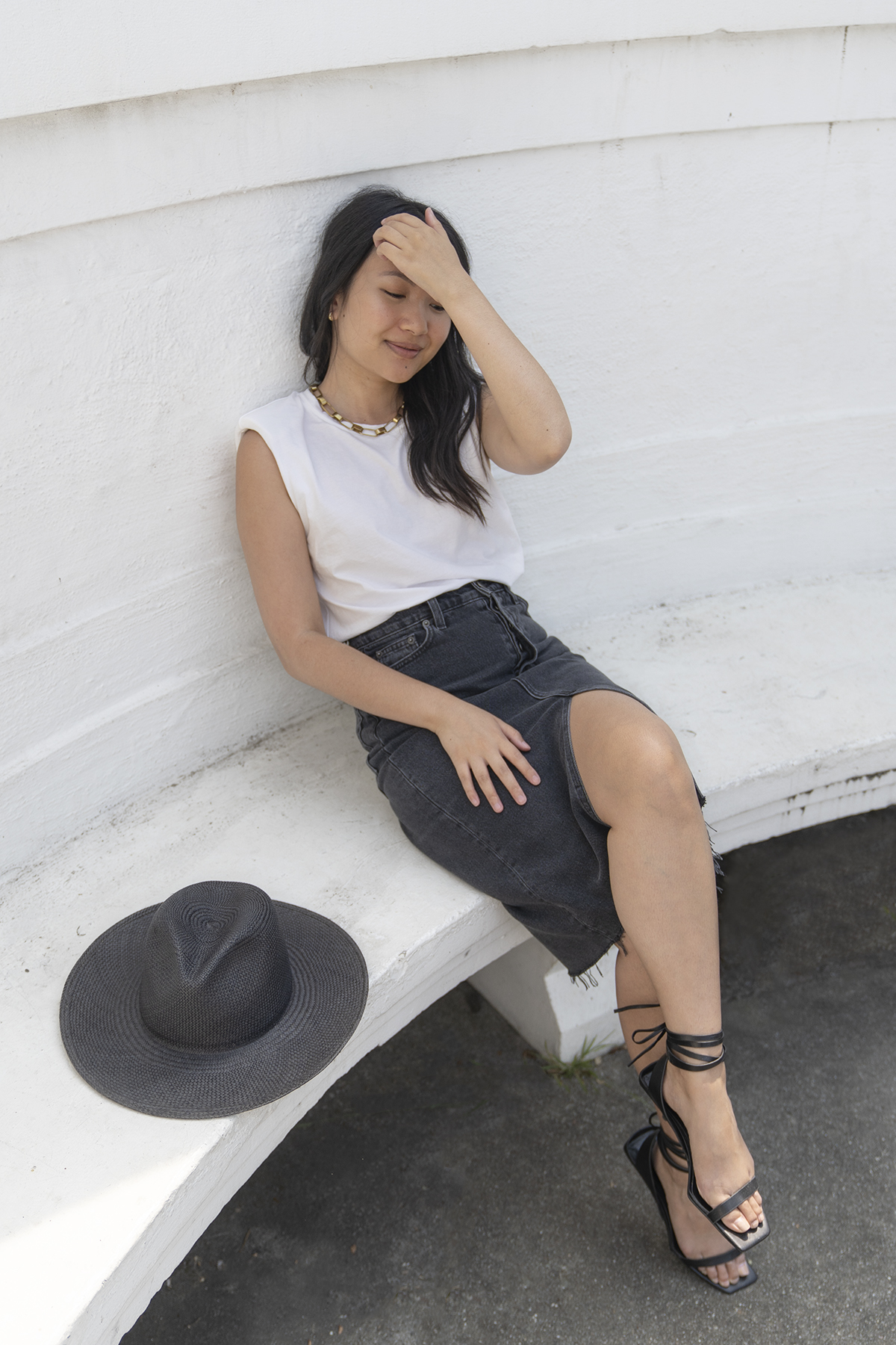 Denim midi skirt