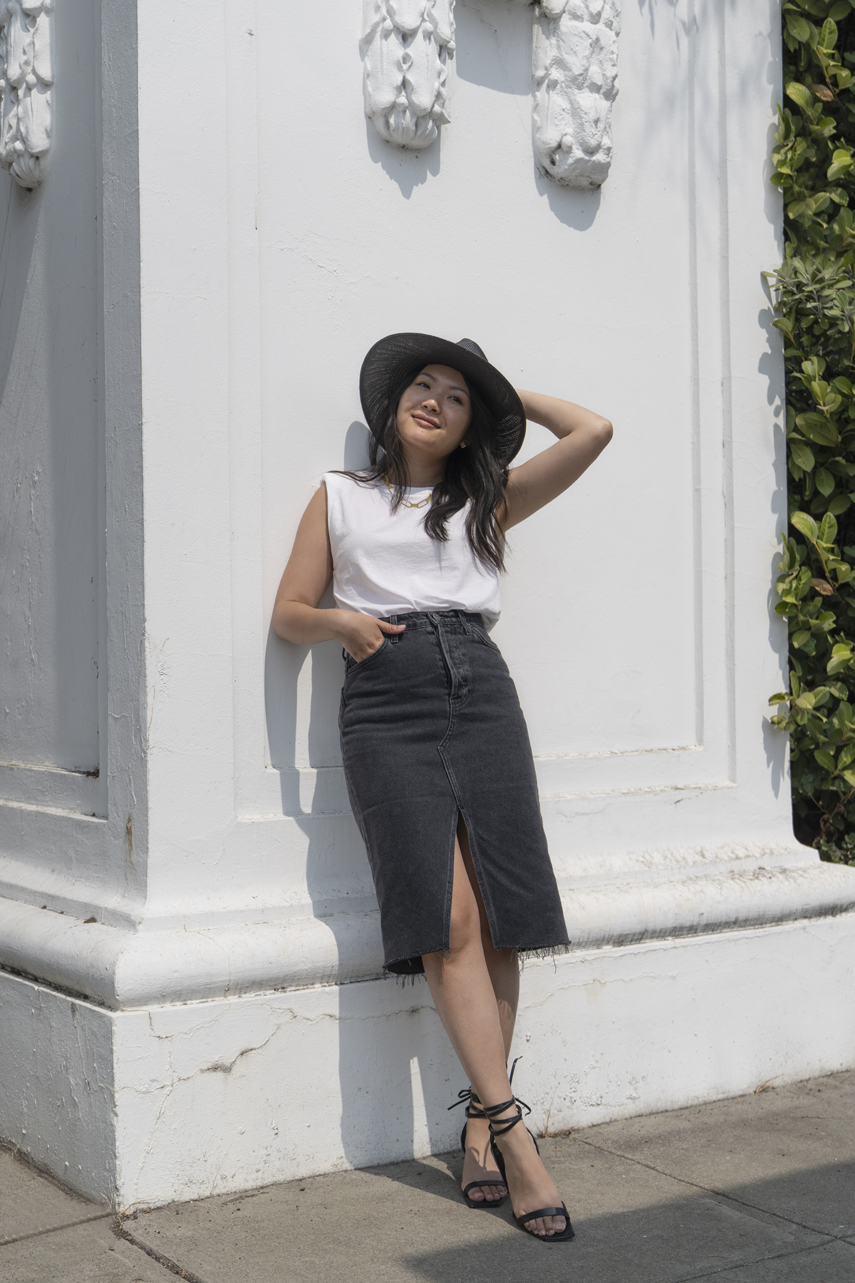 Denim midi skirt