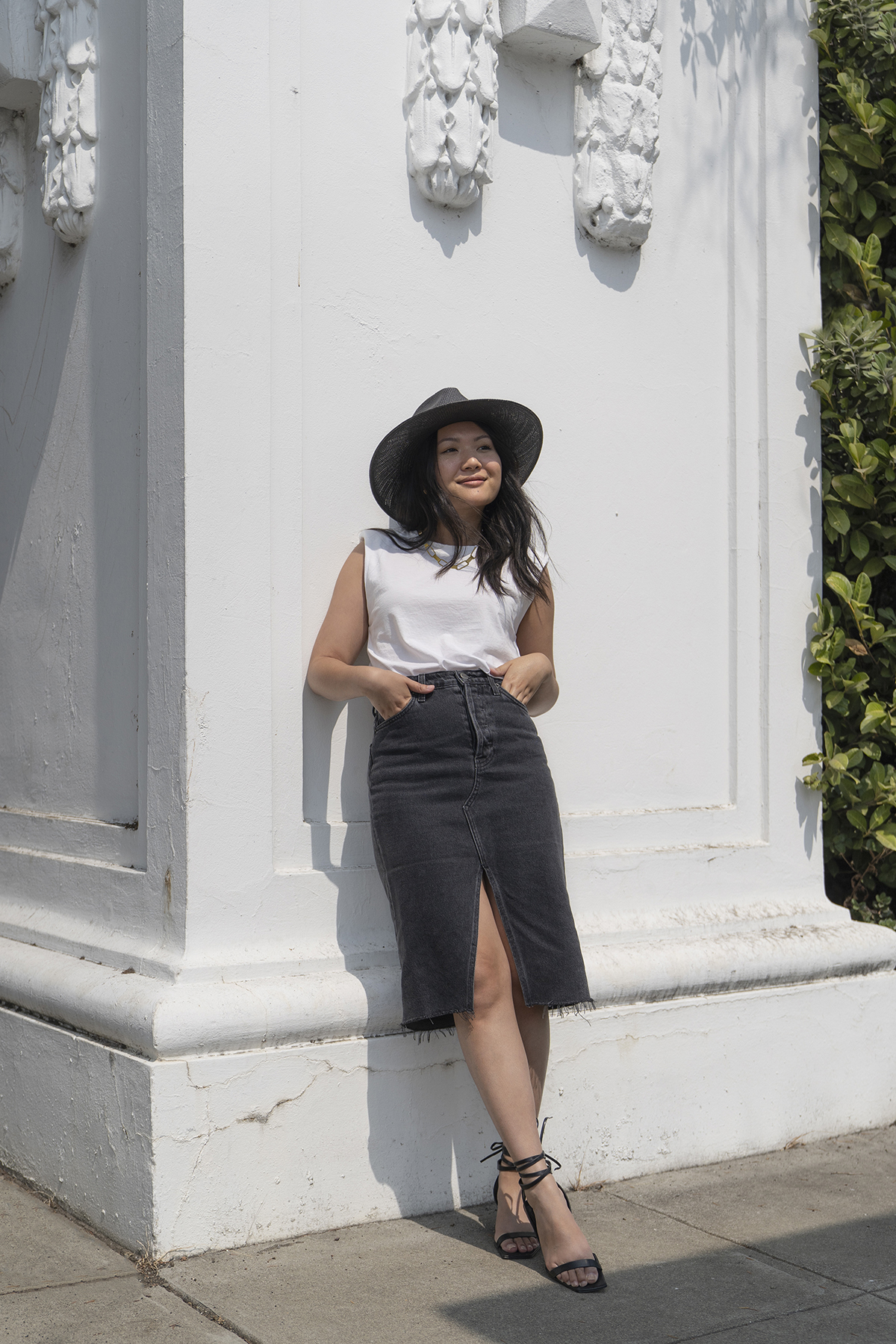 Denim midi skirt