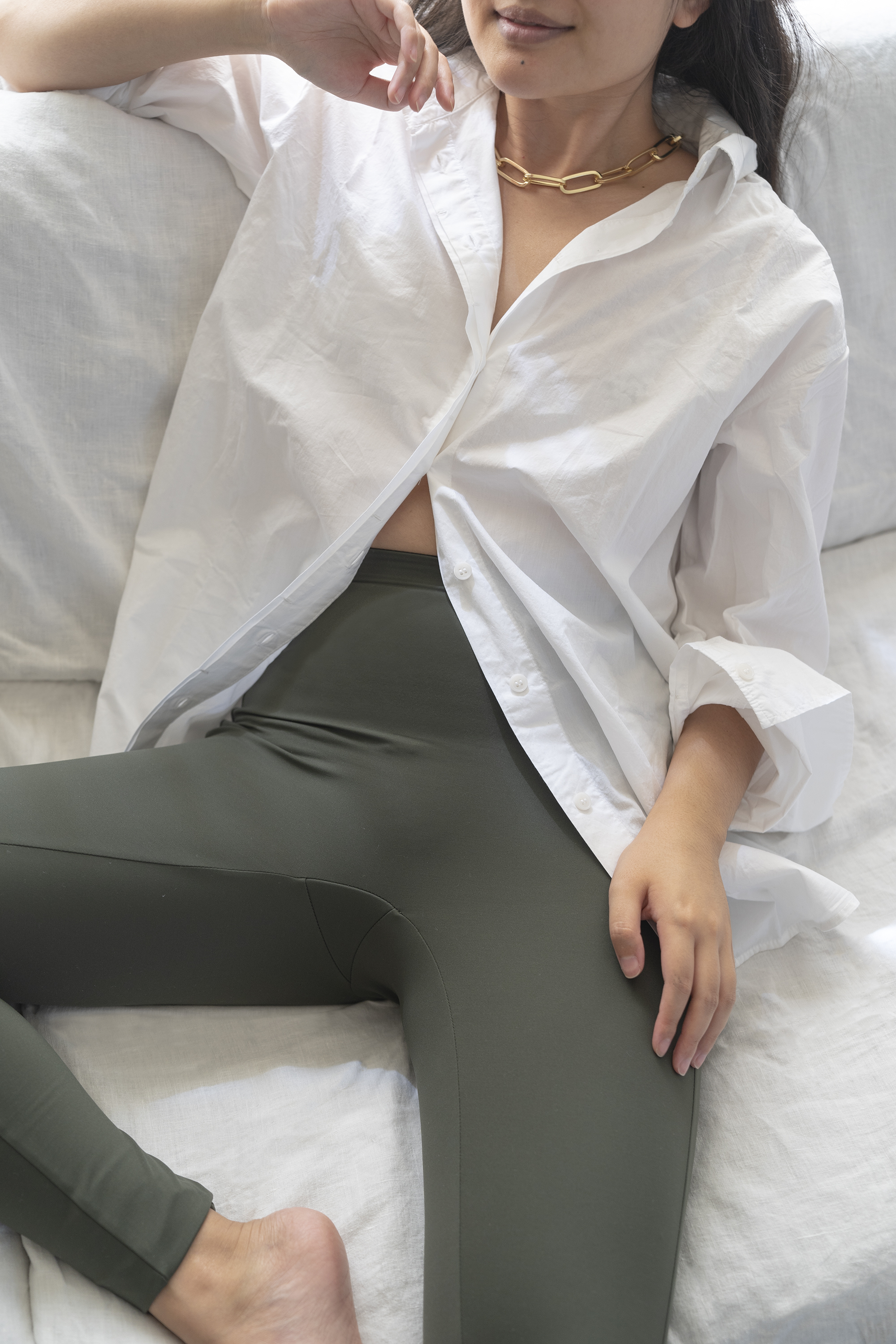 leggings with button-down shirt