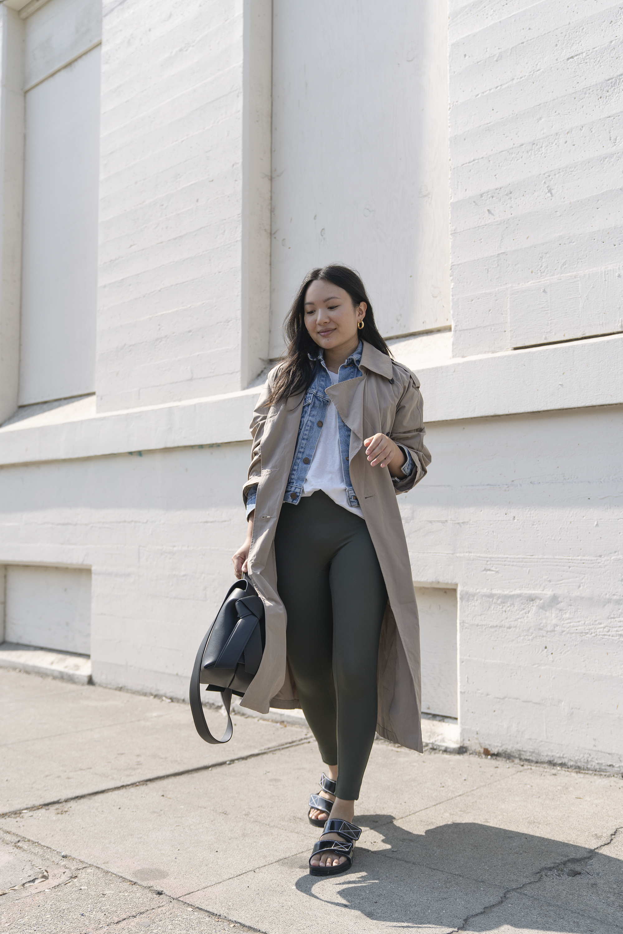 leggings with trench coat