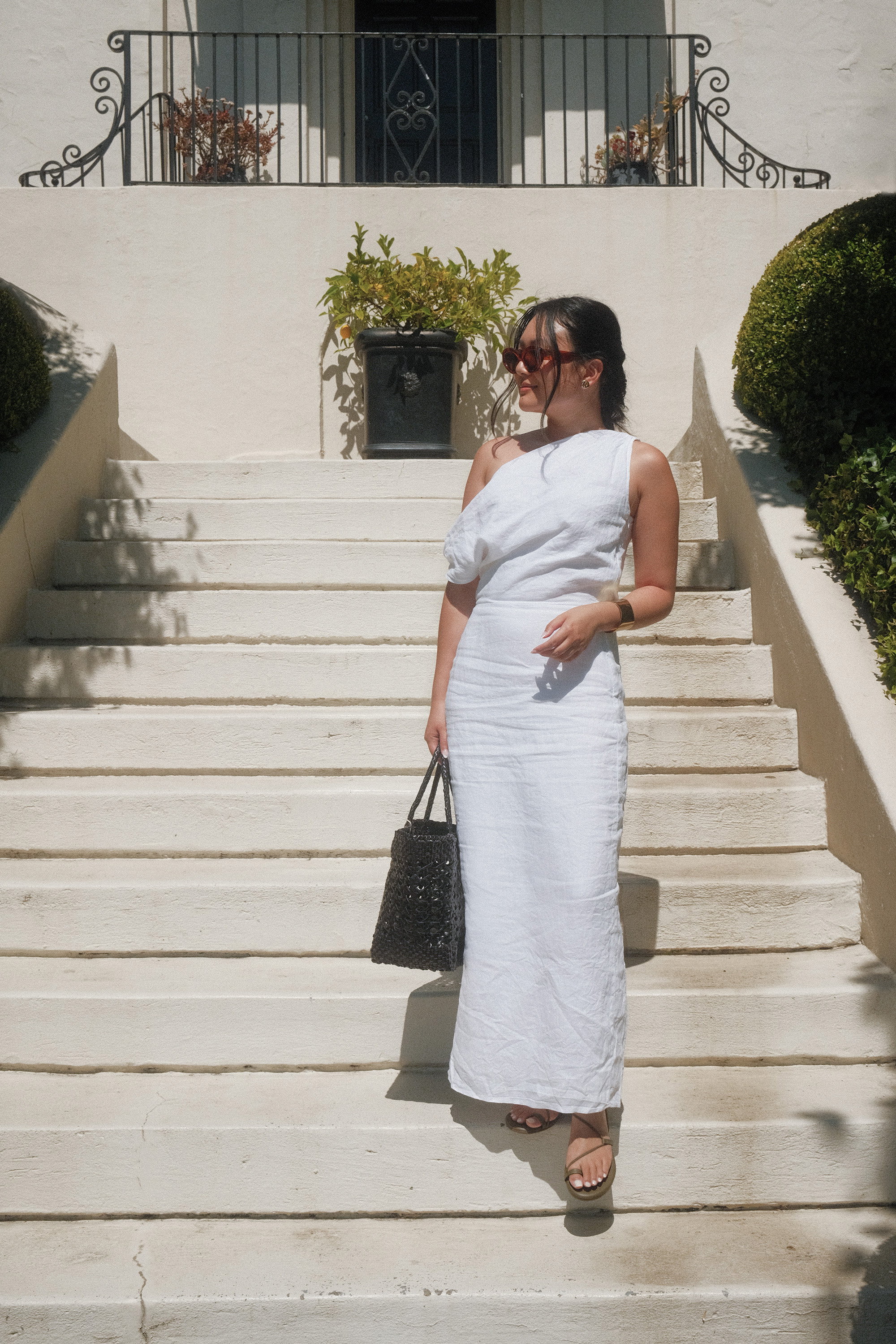 Dissh Cass White Linen Asym Midi Dress